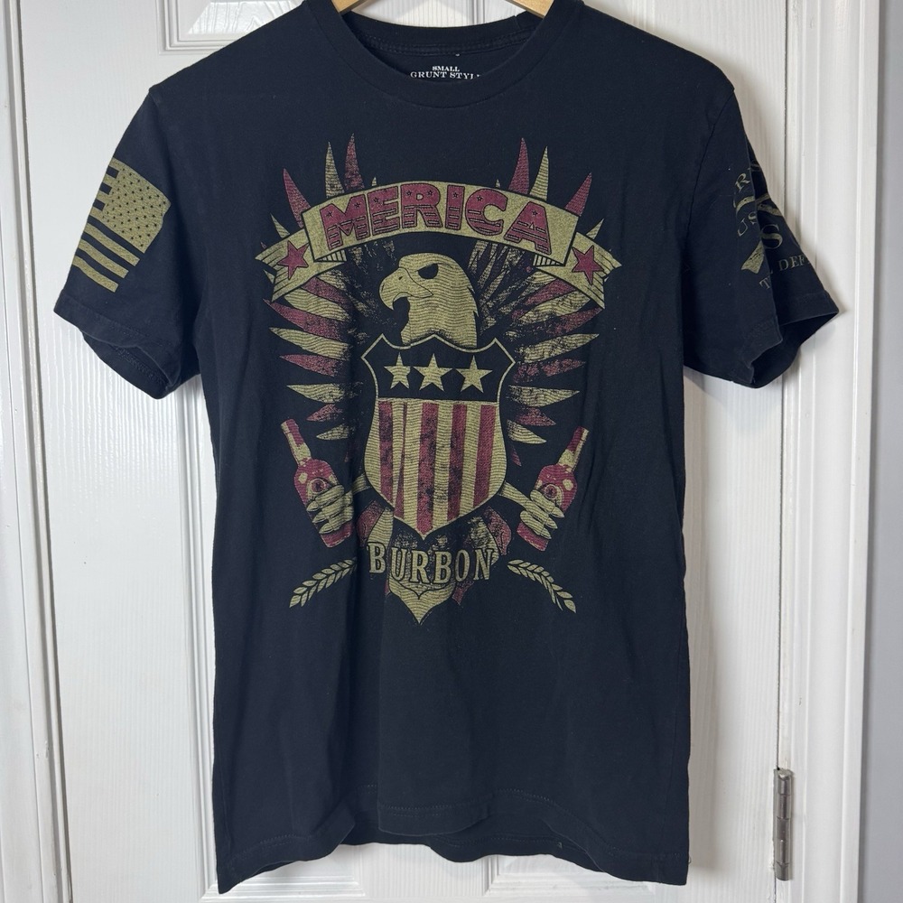 Grunt Style Merica Bourbon Graphic Tshirt Men's Small American‎ Flag Military